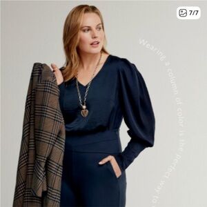 CAbi Women's Elegant Navy V-Neck Blouse